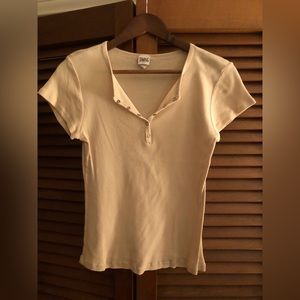 Ribbed short sleeve shirt tan y2k